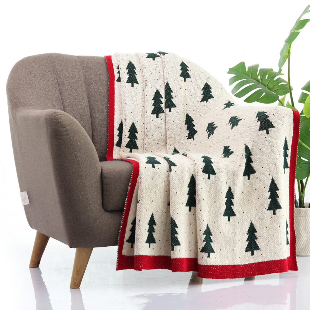 Christmas Tree Forest Cotton Throw Paarizaat